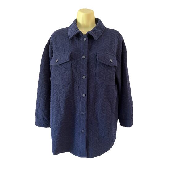 Simply Southern Quilted Knit Shacket Size S Navy Blue Button Up Shirt Jacket - Picture 1 of 8